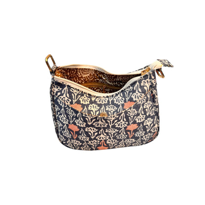 Grey Sling Bag In Floral Printed Cotton with Multiple Compartments & Pockets – Women's HandBag/Sling Bag – additional product photo | Leather Villa