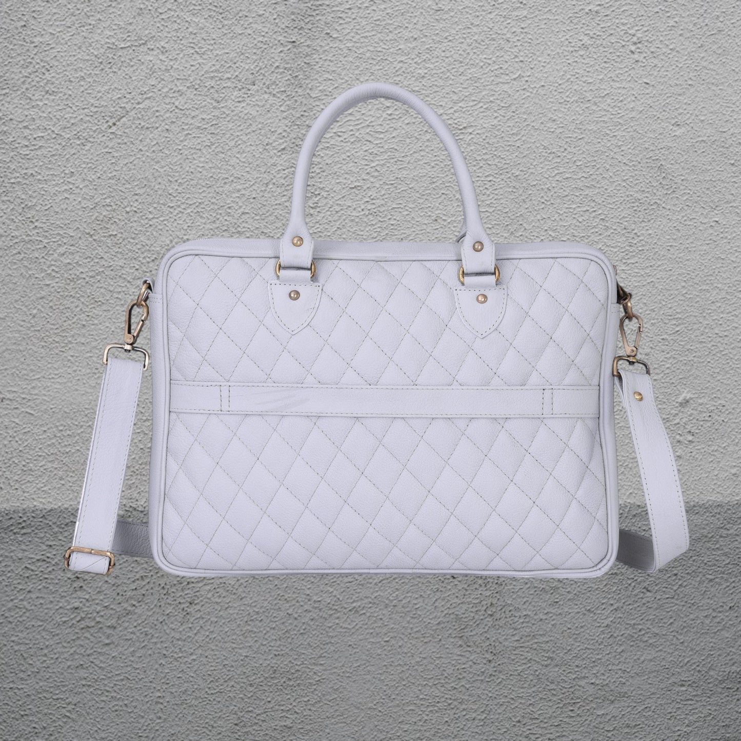 Luxury Genuine Leather Quilted 15.6Inches Laptop Bag/Office Bag/Messenger Bag – White – Leather Laptop Bag – additional product photo | Leather Villa