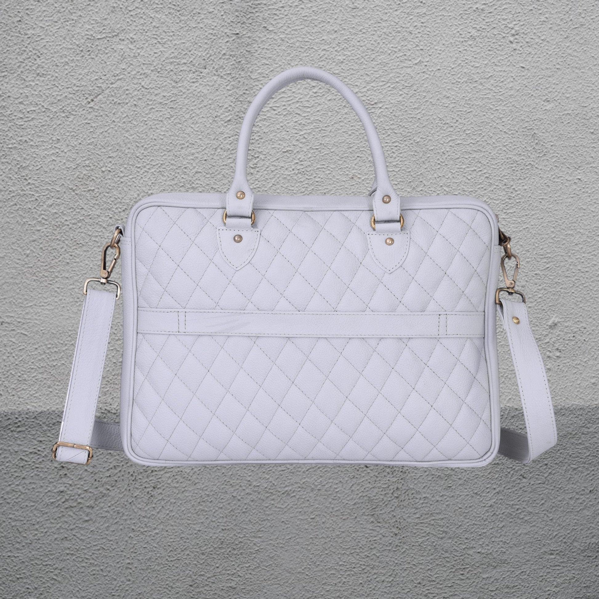 Luxury Genuine Leather Quilted 15.6Inches Laptop Bag/Office Bag/Messenger Bag – White – Leather Laptop Bag – additional product photo | Leather Villa