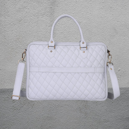 Luxury Genuine Leather Quilted 15.6Inches Laptop Bag/Office Bag/Messenger Bag – White – Leather Laptop Bag – additional product photo | Leather Villa