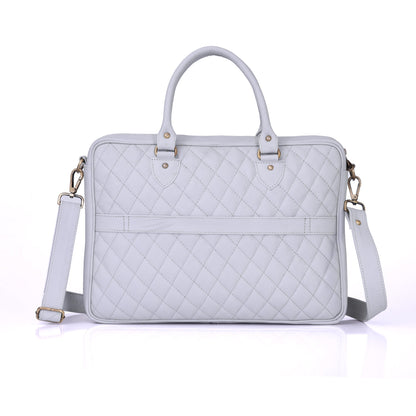 Luxury Genuine Leather Quilted 15.6Inches Laptop Bag/Office Bag/Messenger Bag – White – Leather Laptop Bag – additional product photo | Leather Villa