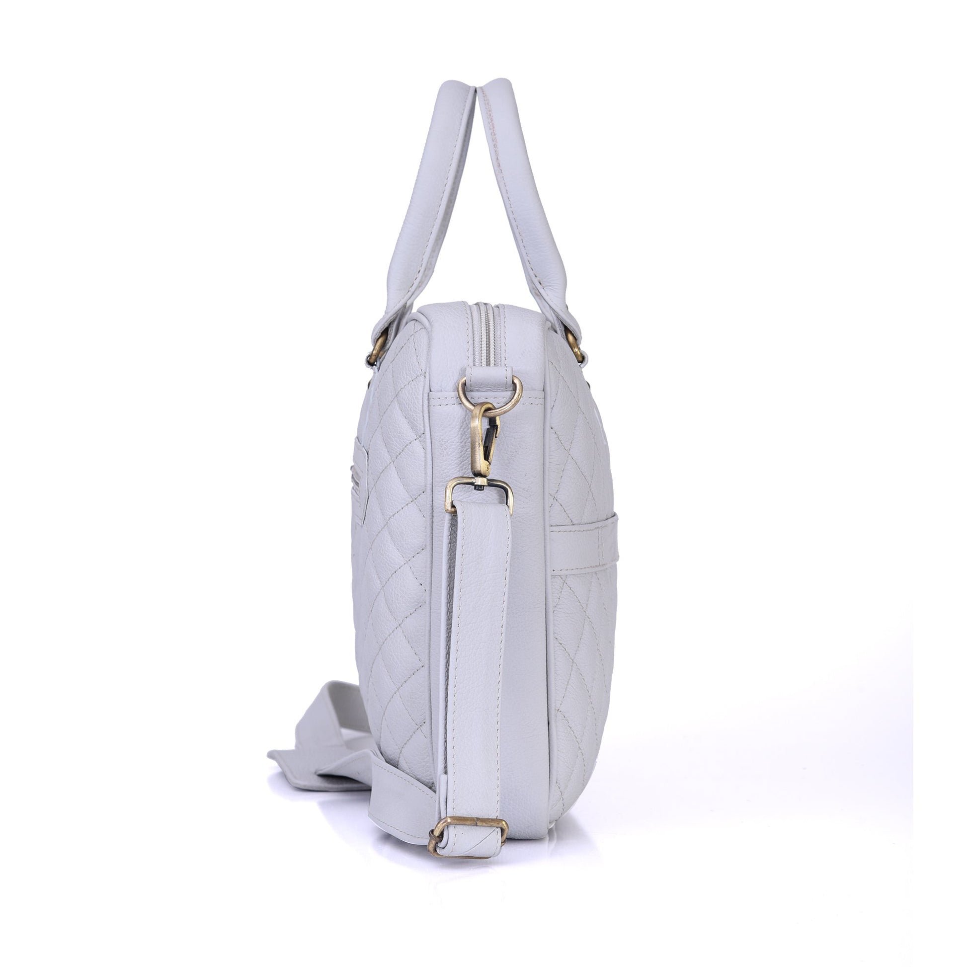 Luxury Genuine Leather Quilted 15.6Inches Laptop Bag/Office Bag/Messenger Bag – White – Leather Laptop Bag – additional product photo | Leather Villa