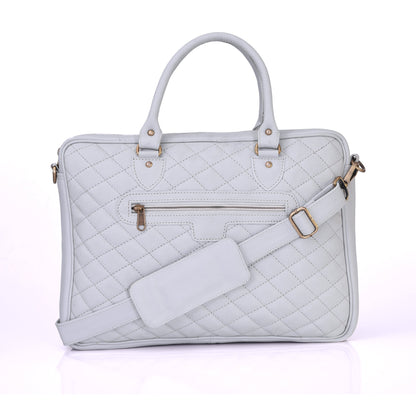 Luxury Genuine Leather Quilted 15.6Inches Laptop Bag/Office Bag/Messenger Bag – White – Leather Laptop Bag – additional product photo | Leather Villa