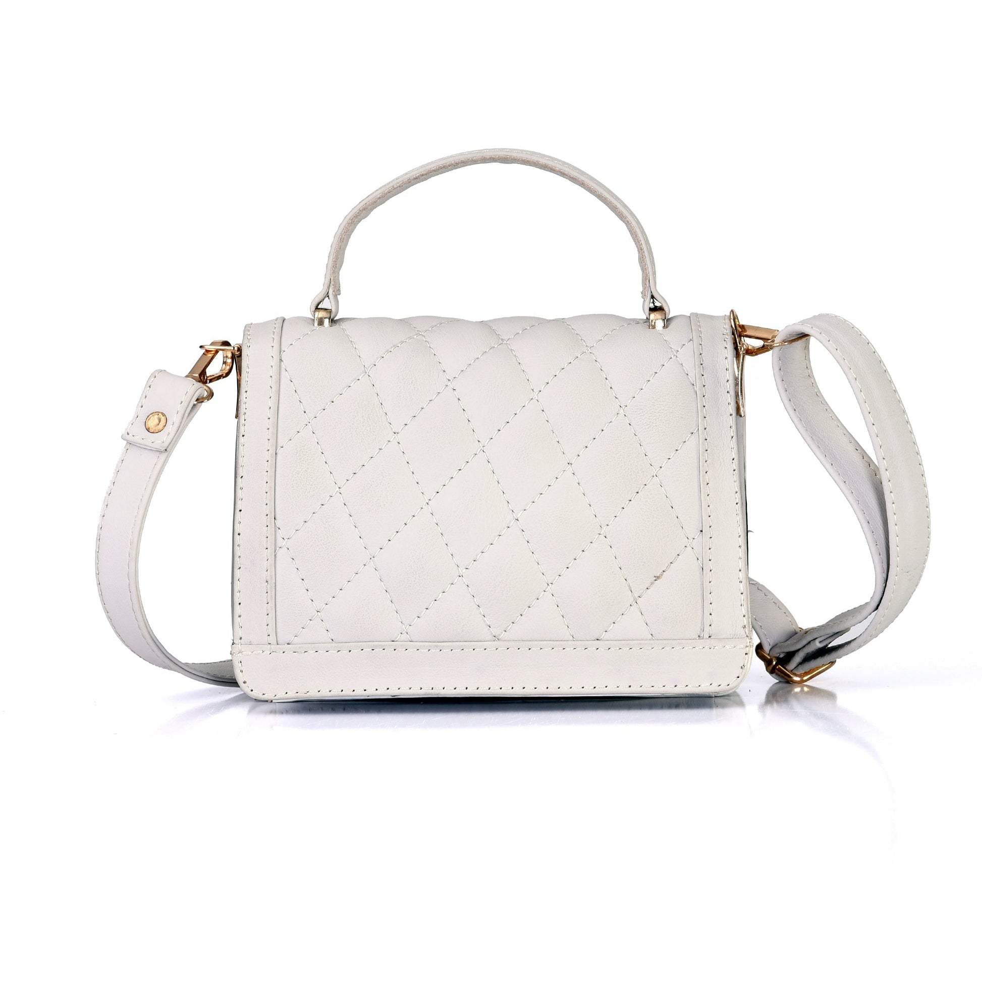 Luxury Genuine Leather Quilted Sling Bag For Women - White - additional product photo | Leather Villa