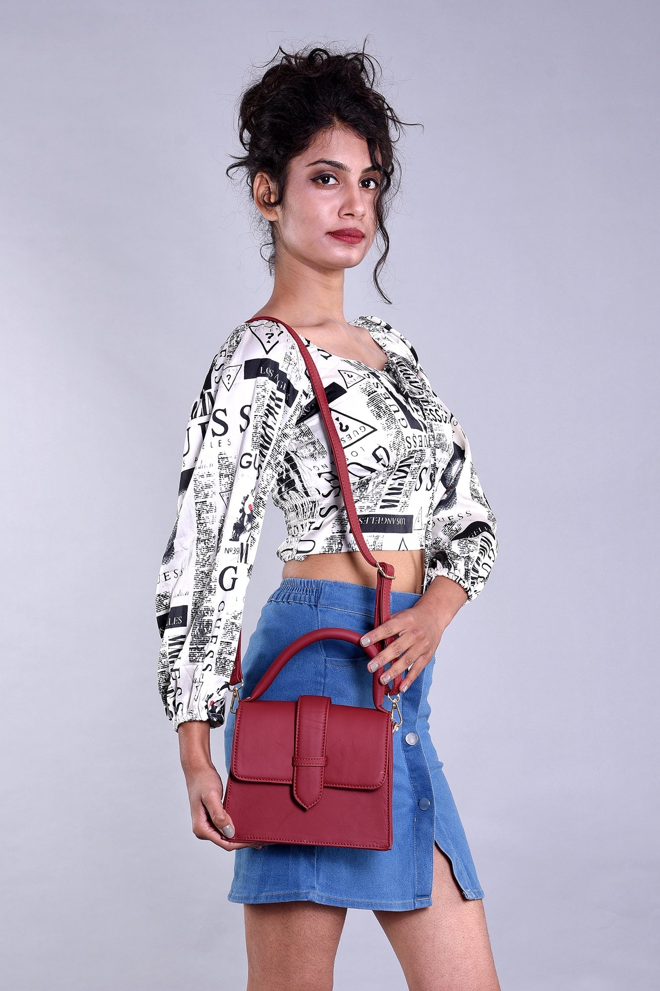 Genuine Leather Handbag/Sling Bag/Chic Bag For Girls - Red - additional product photo | Leather Villa