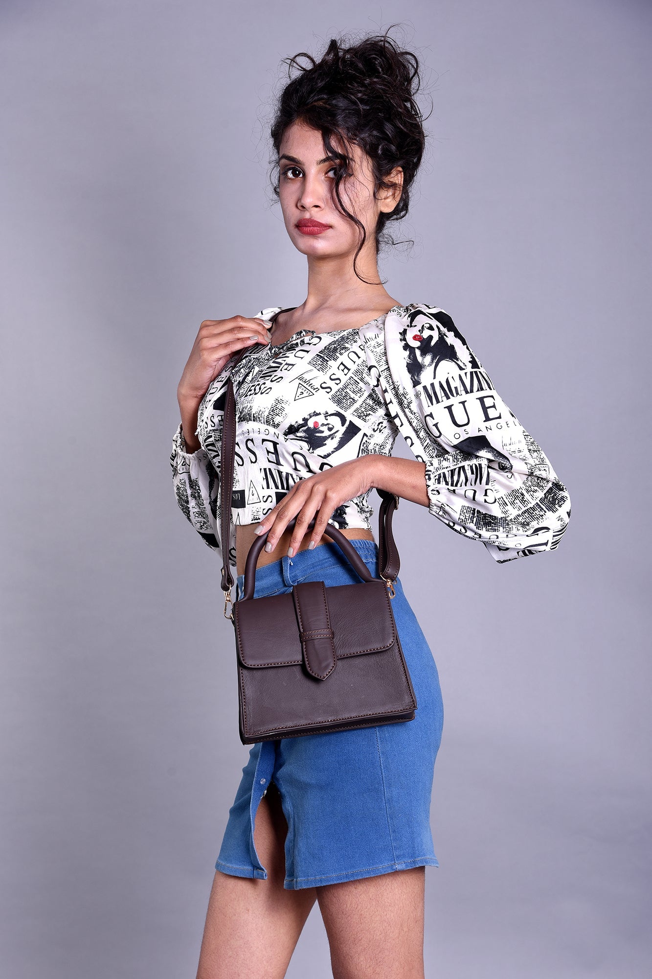 Genuine Leather Handbag/Sling Bag/Chic Bag For Girls - Black - additional product photo | Leather Villa