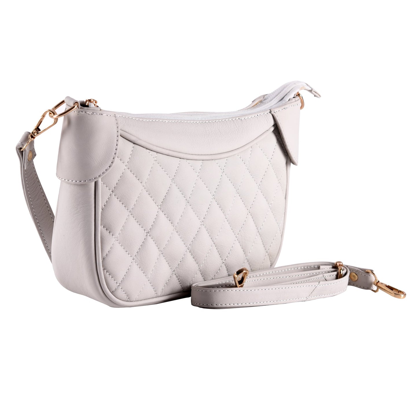Luxury Genuine Leather Quilted Handbag/Sling Bag for Girls/Women/Ladies - White - additional product photo | Leather Villa