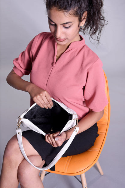 Luxury Genuine Leather Quilted Handbag/Sling Bag for Girls/Women/Ladies - White - additional product photo | Leather Villa