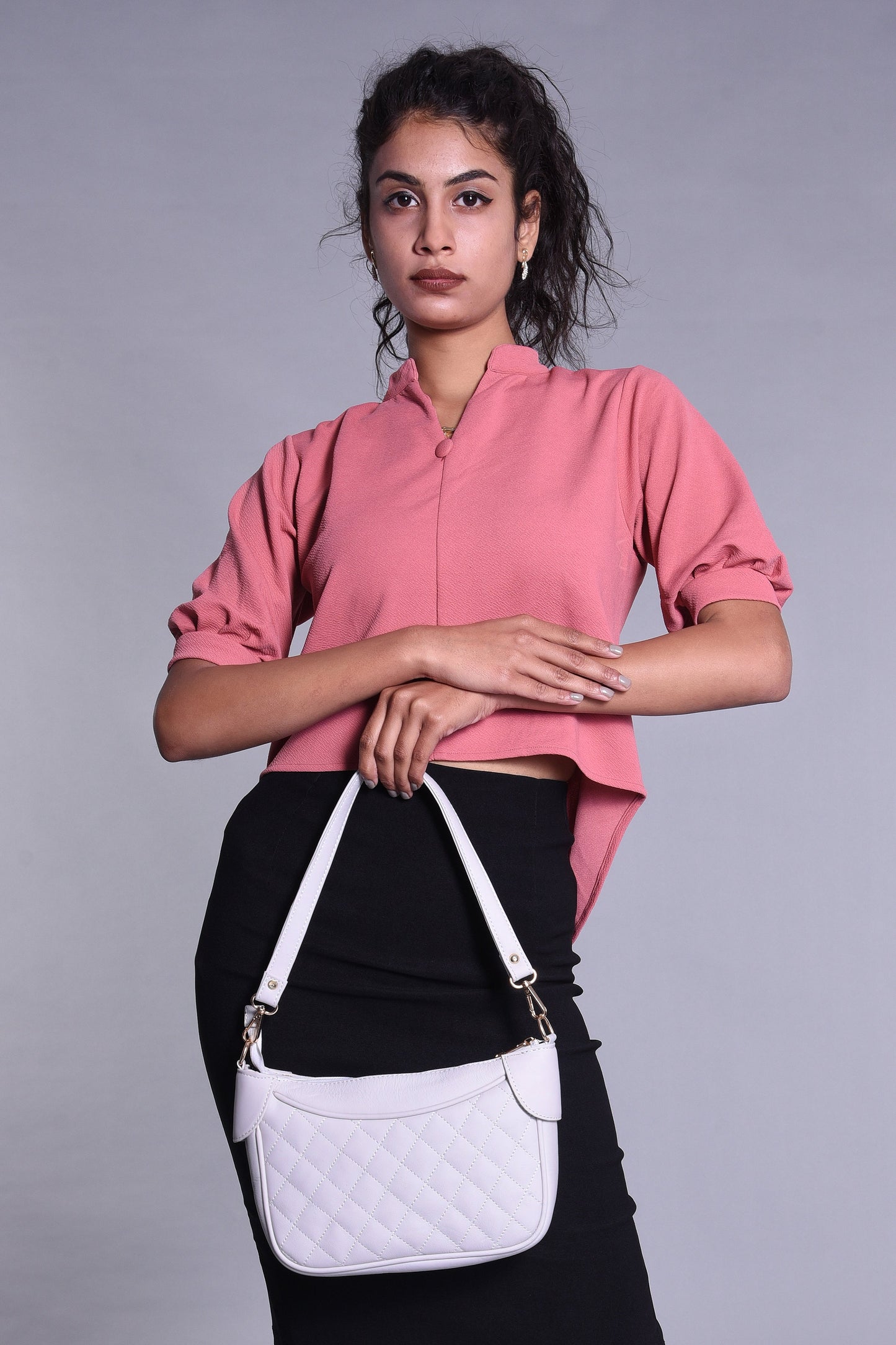 Luxury Genuine Leather Quilted Handbag/Sling Bag for Girls/Women/Ladies - White - additional product photo | Leather Villa