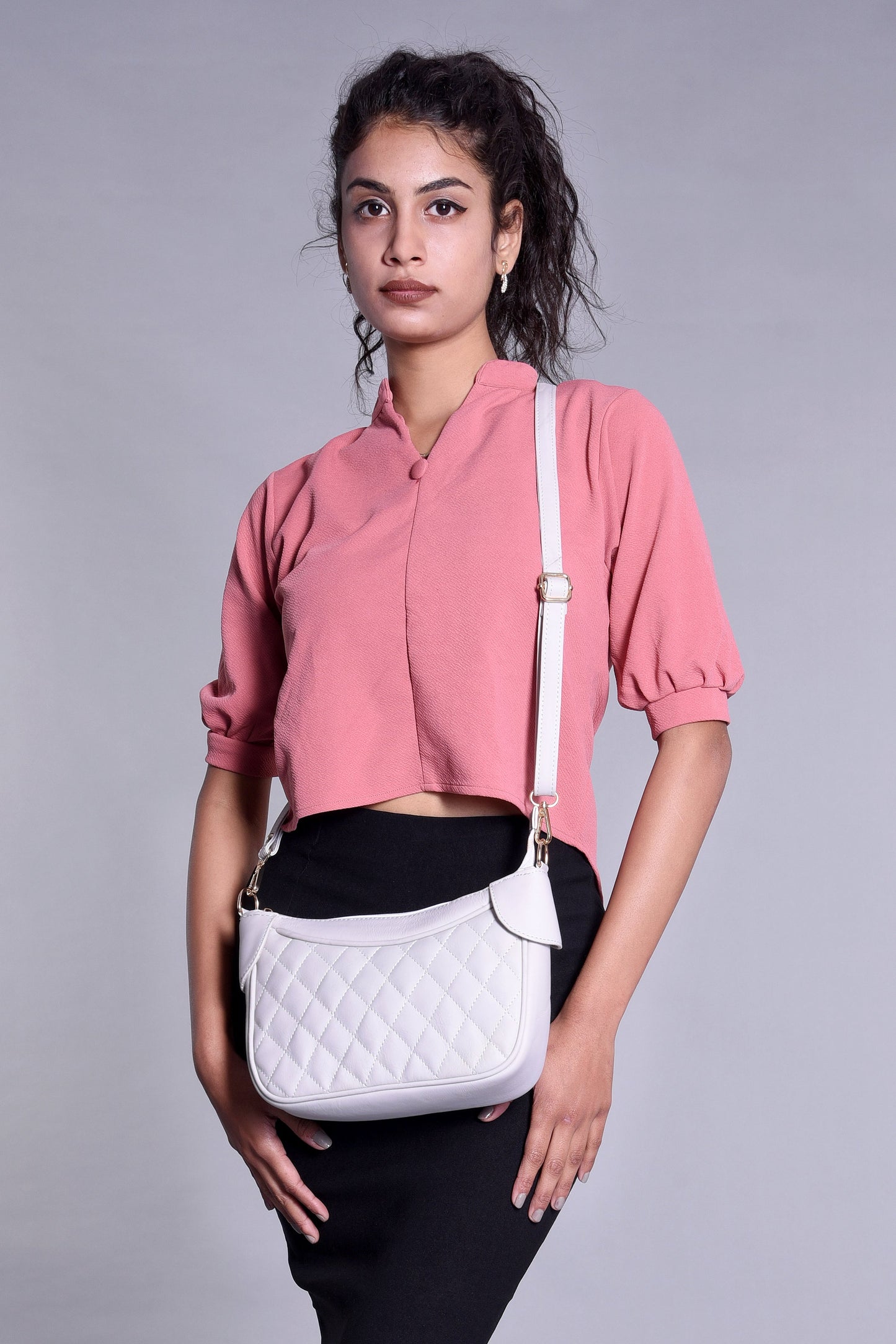Luxury Genuine Leather Quilted Handbag/Sling Bag for Girls/Women/Ladies - White - additional product photo | Leather Villa
