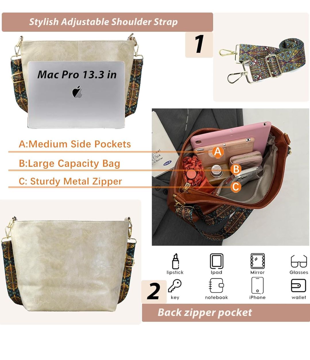 ARDAN Handbag along with Sling for Girls & Womens IN BEIGE - additional product photo