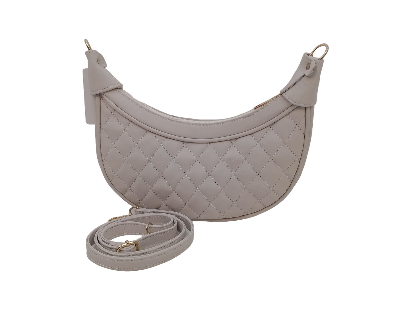 Luxury Leather Quilted Handbag/Sling Bag/Moon Bag for Girls/Women/Ladies - White | Leather Villa