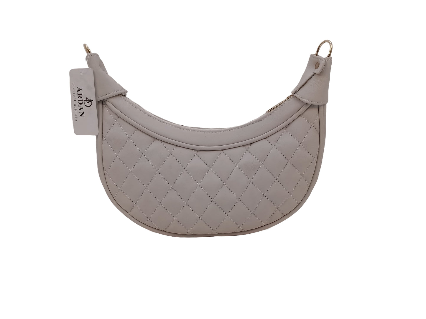 Luxury Leather Quilted Handbag/Sling Bag/Moon Bag for Girls/Women/Ladies - White - additional product photo | Leather Villa