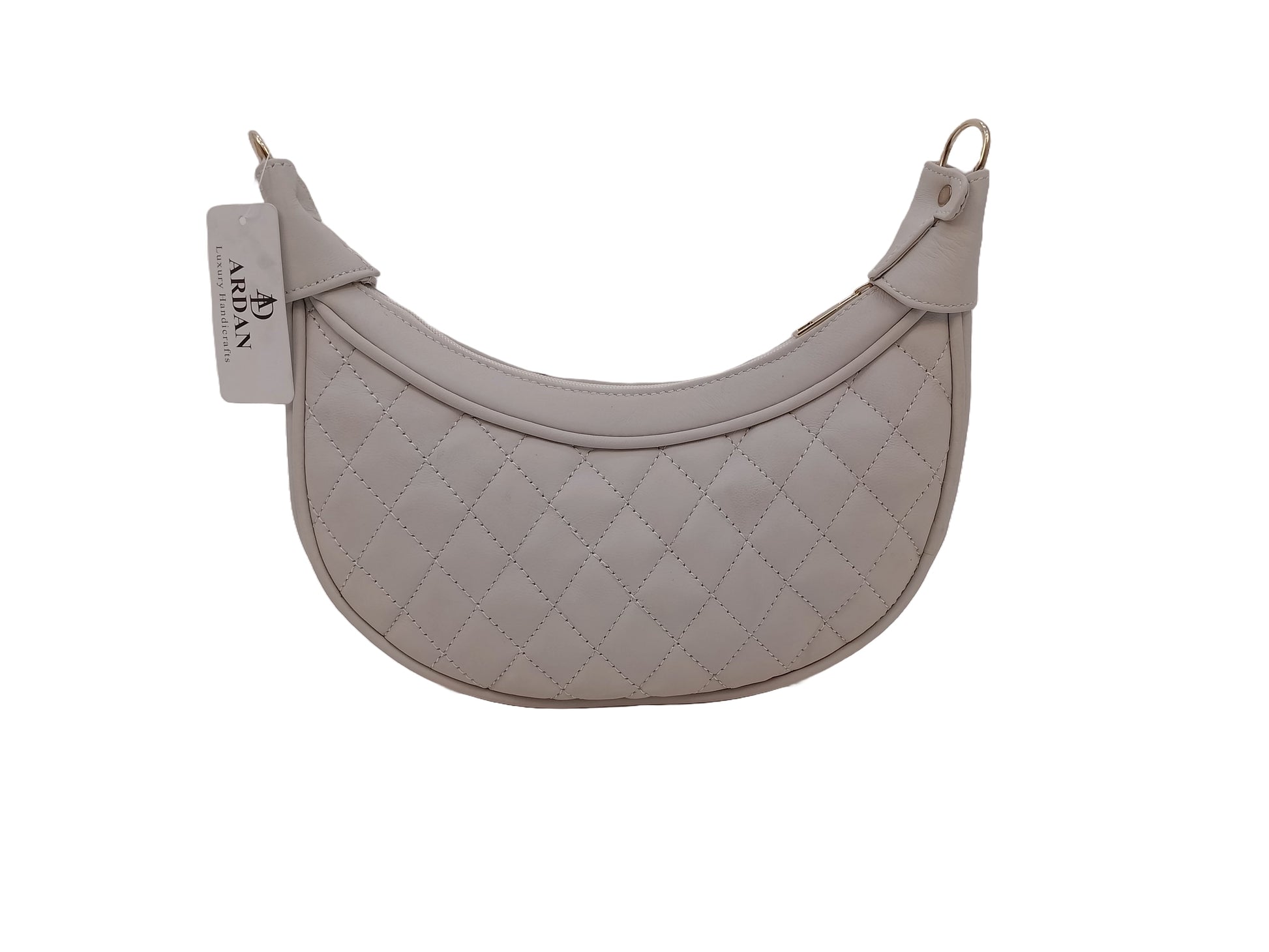 Luxury Leather Quilted Handbag/Sling Bag/Moon Bag for Girls/Women/Ladies - White - additional product photo | Leather Villa