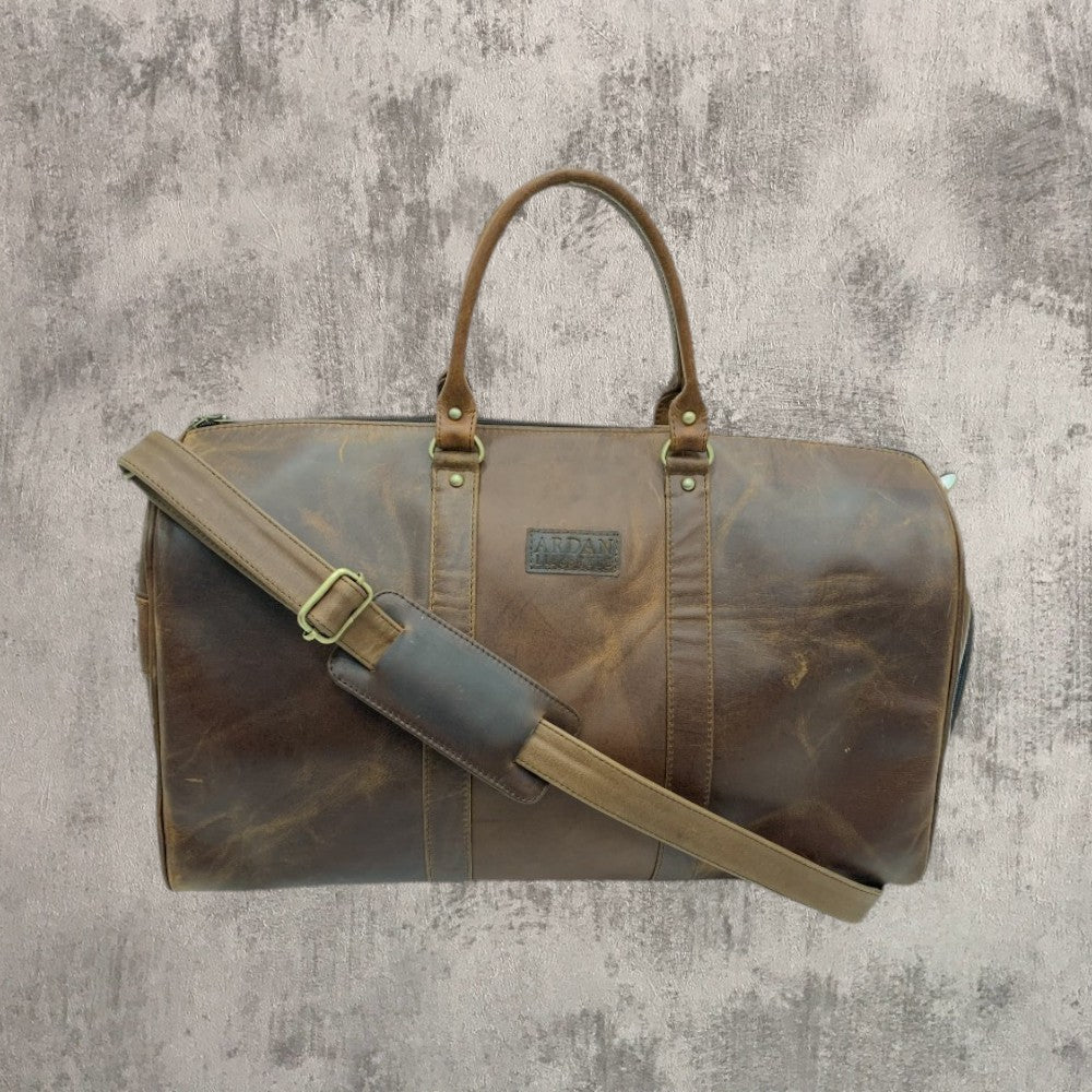 Genuine Leather Duffle Bag with Shoe Compartment Large Size – Tan | Leather Villa