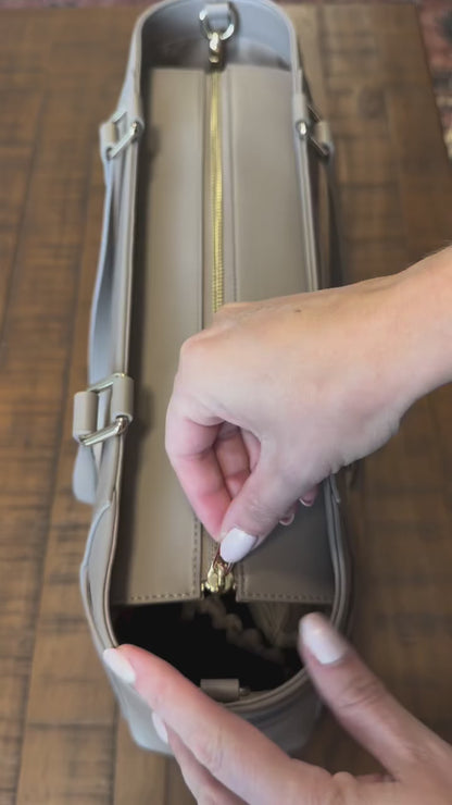 Structured Leather Work Tote Bag with Gold Hardware and Laptop Compartment